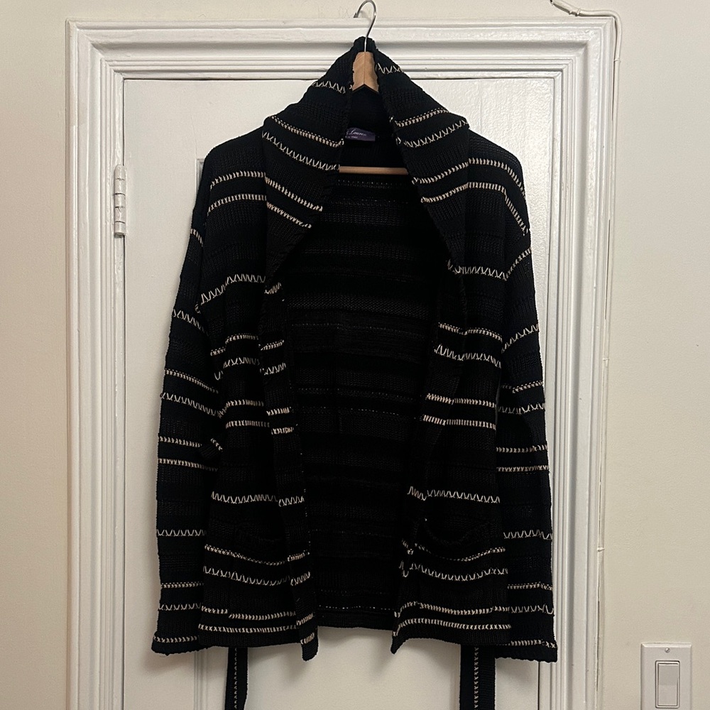 Ralph Lauren Black and Cream Striped Linen Cardigan